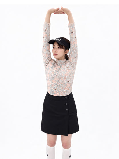 花柄モックネックTシャツ