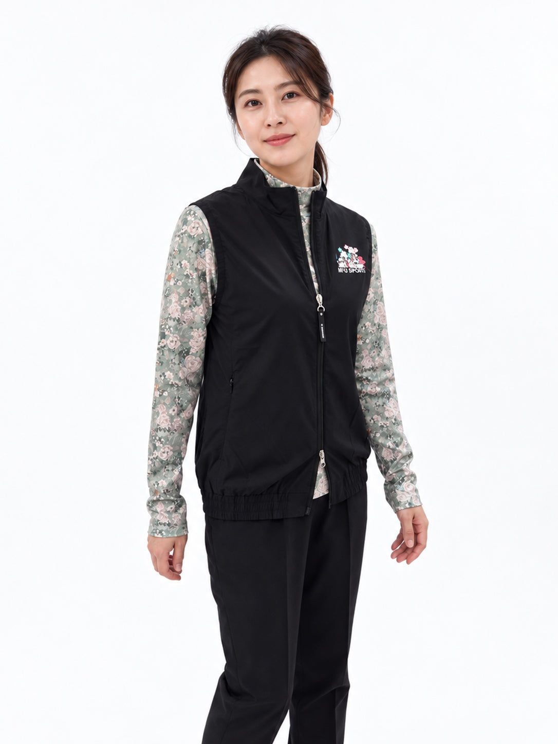 花柄モックネックTシャツ