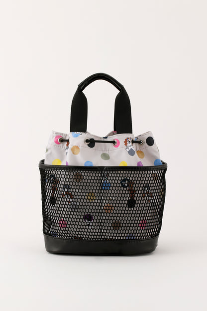 Water-repellent polka dot &amp;amp; character allover pattern mesh drawstring pouch (703Q1008)