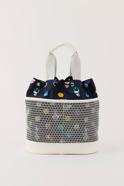 Water-repellent polka dot &amp;amp; character allover pattern mesh drawstring pouch (703Q1008)