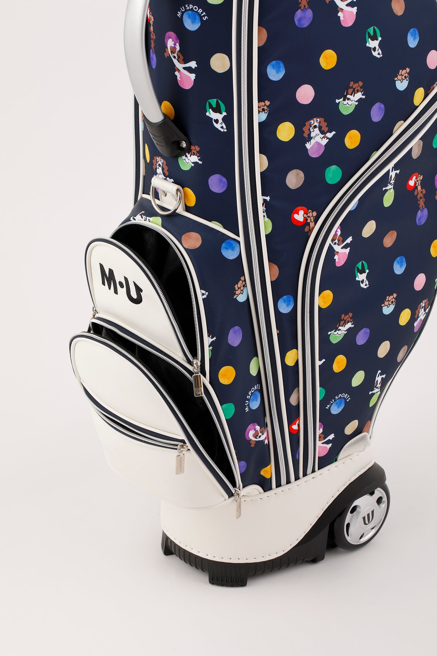 Water-repellent polka dot &amp;amp; character all-over pattern rolling sole caddy bag (703Q1108)