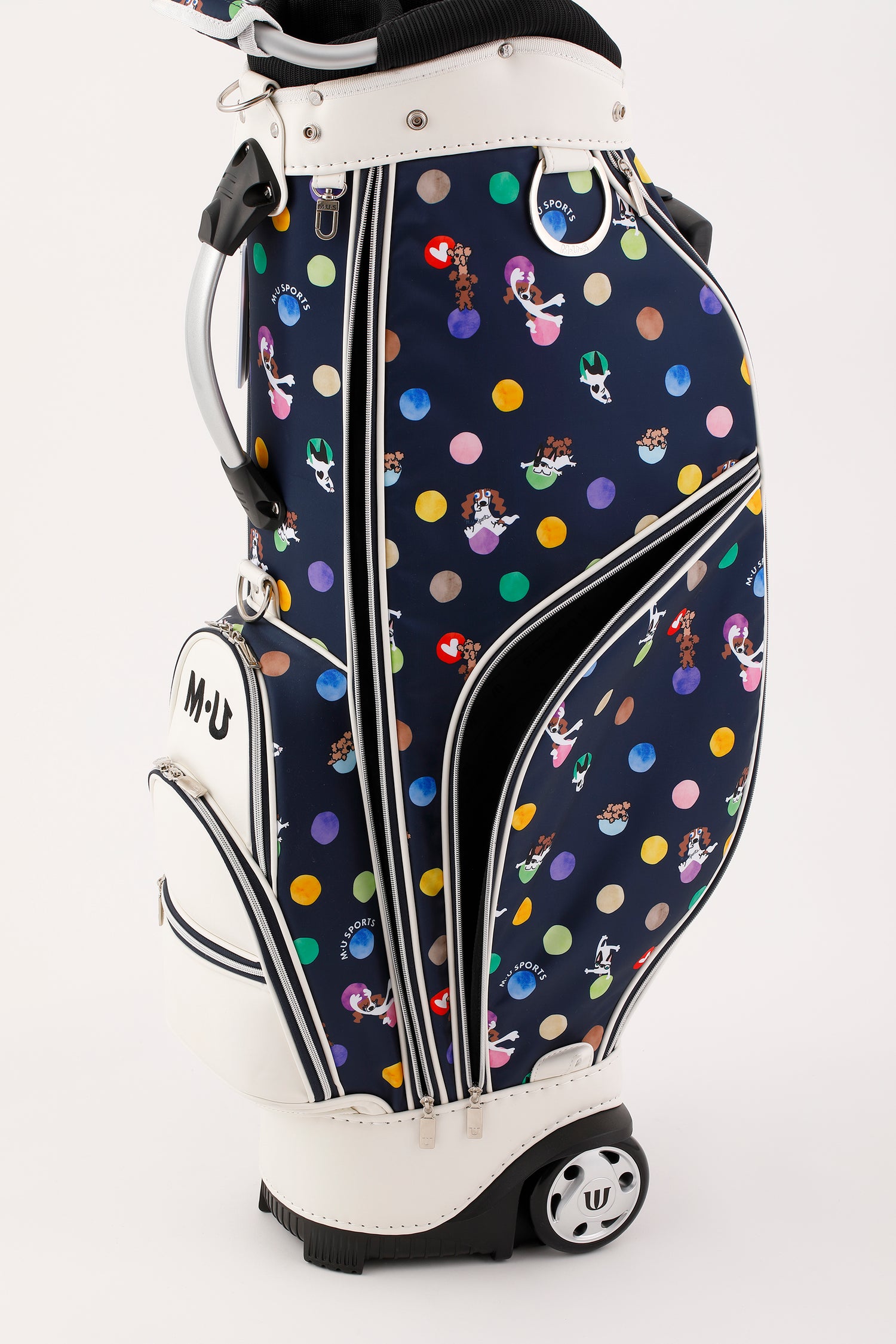 Water-repellent polka dot &amp;amp; character all-over pattern rolling sole caddy bag (703Q1108)