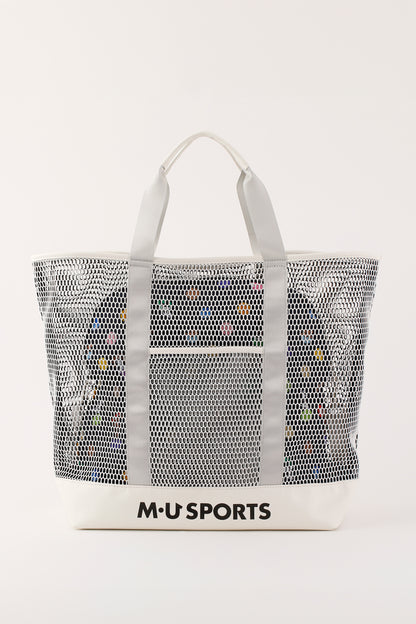 Water-repellent polka dot &amp;amp; character allover pattern mesh 3WAY tote type Boston bag (703Q1208)