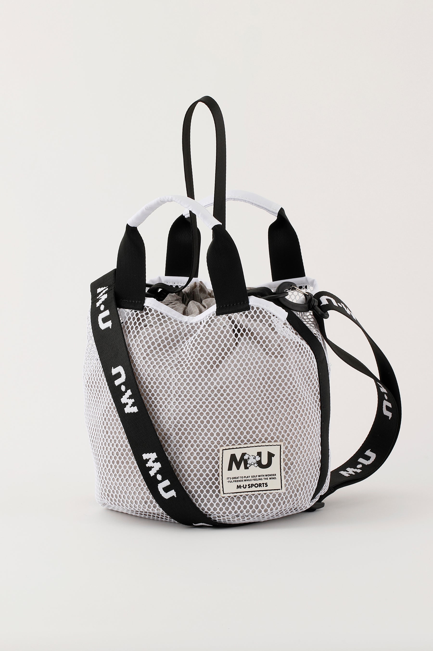Monotone color bold logo drawstring type compact 3-way pouch (703Q2014)