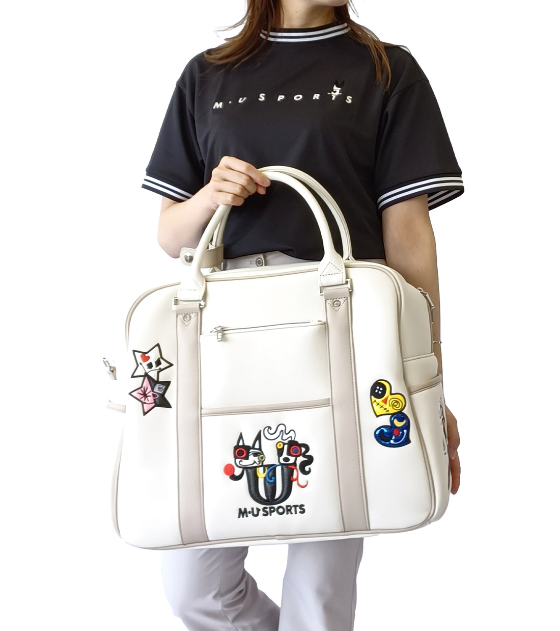 ポップアートカラフルパッチワーク刺繍ボストンバッグ
