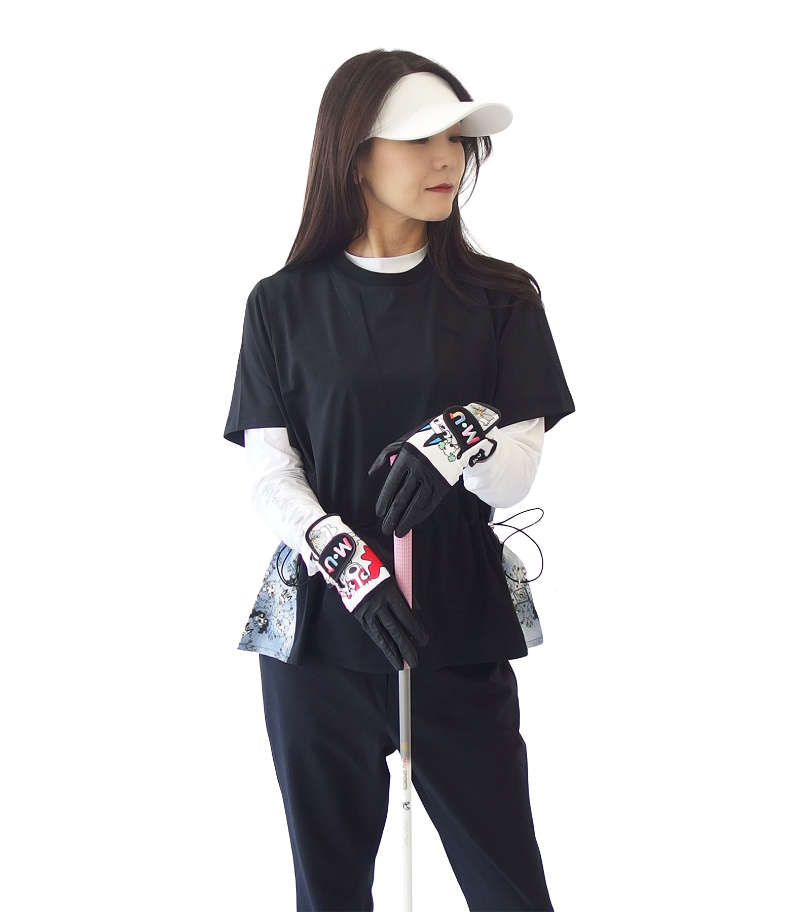 レディース用ボタニカル柄両手グローブ