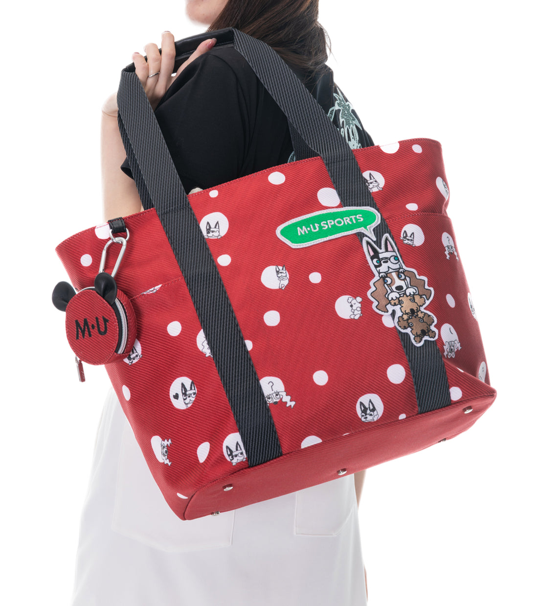 ミニポーチ付き ２WAYポルカドット柄 トートバック