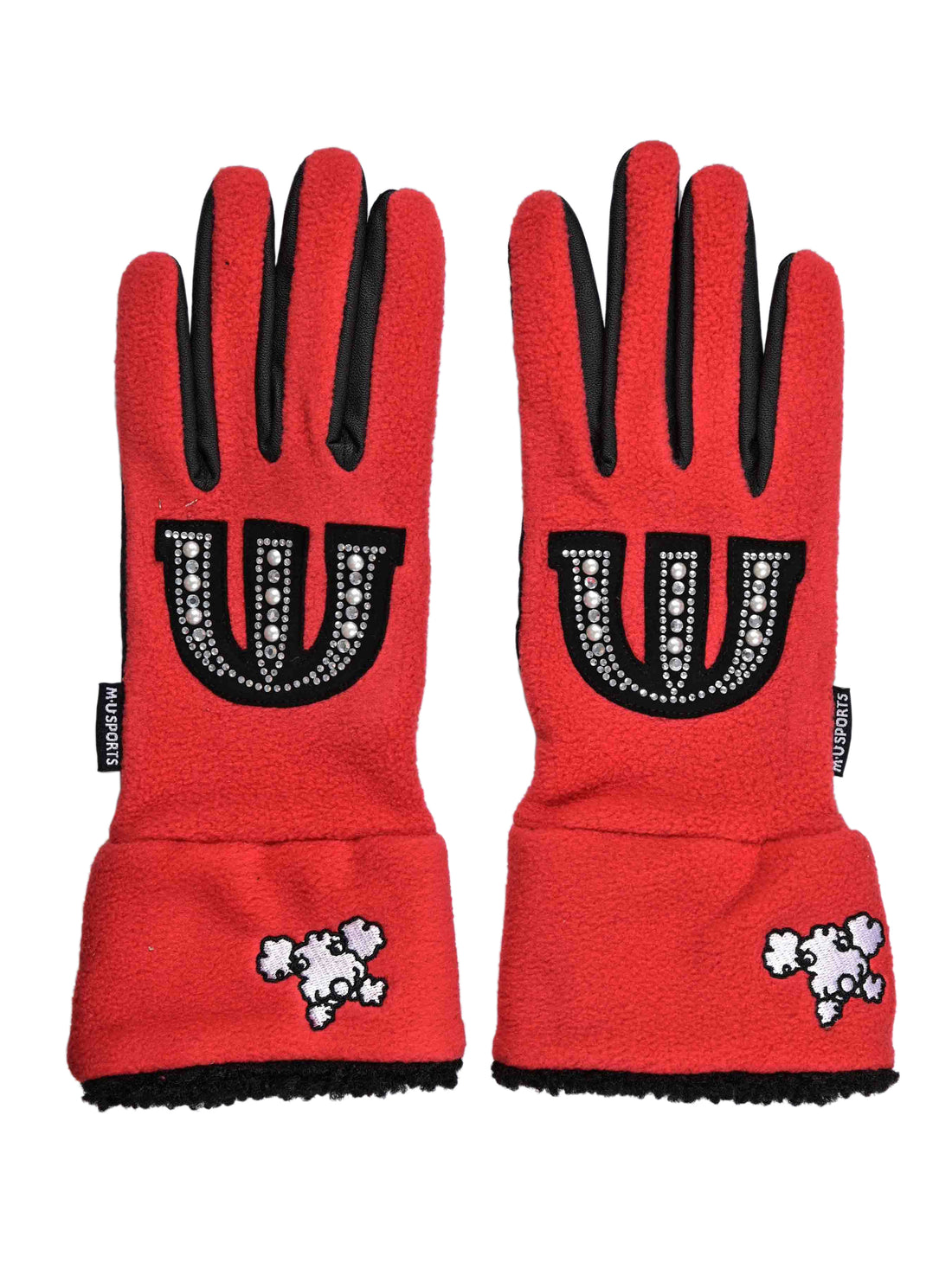 Glitter motif fleece gloves for both hands (703J6808)