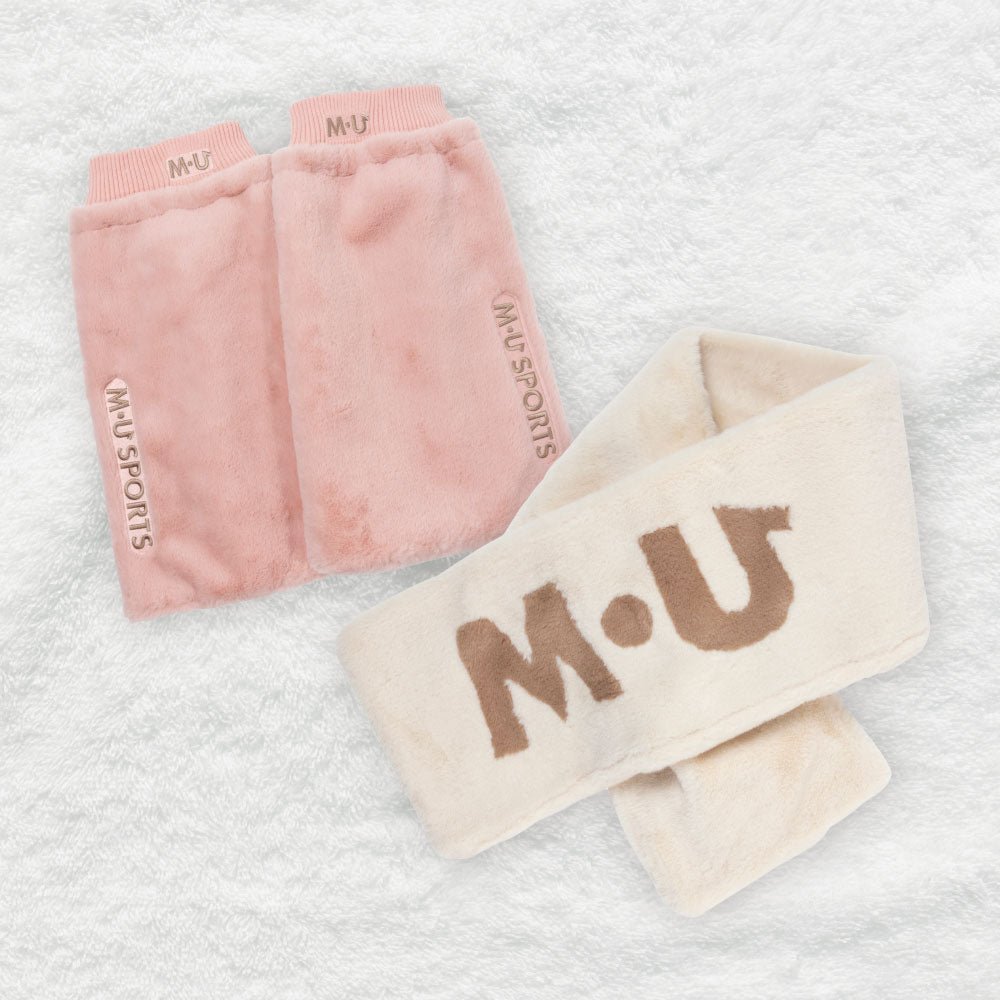 [Flush Set] Boar Stole &amp;amp; Boar Leg Warmer 2-piece Set (Ivory &amp;amp; Pink)