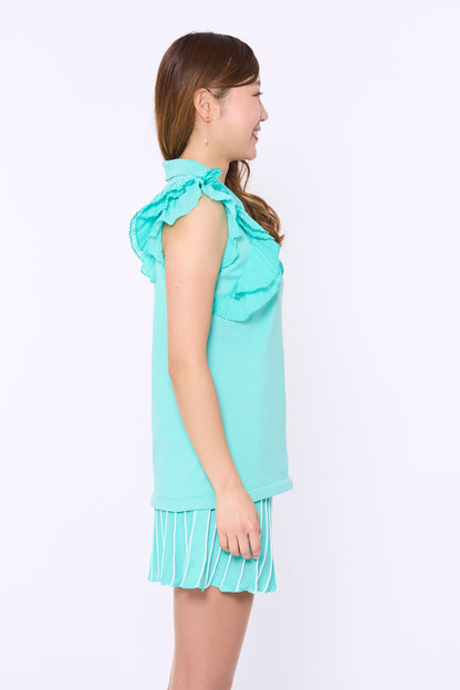 Organza pleated sleeve knit polo (701H3212)