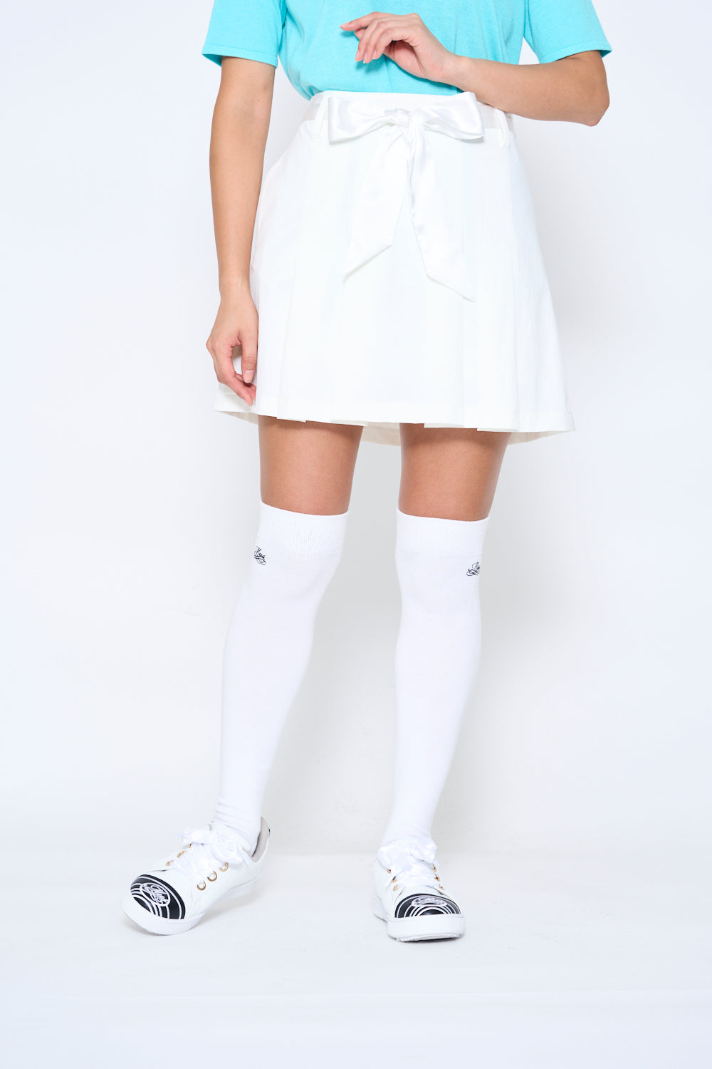High tension pleated skirt with ribbon belt (701H6508K)