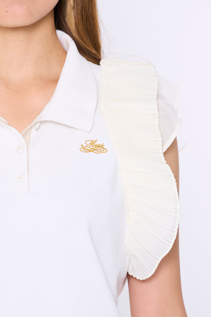 歐根紗褶皺袖針織 Polo 衫 (701H3212)