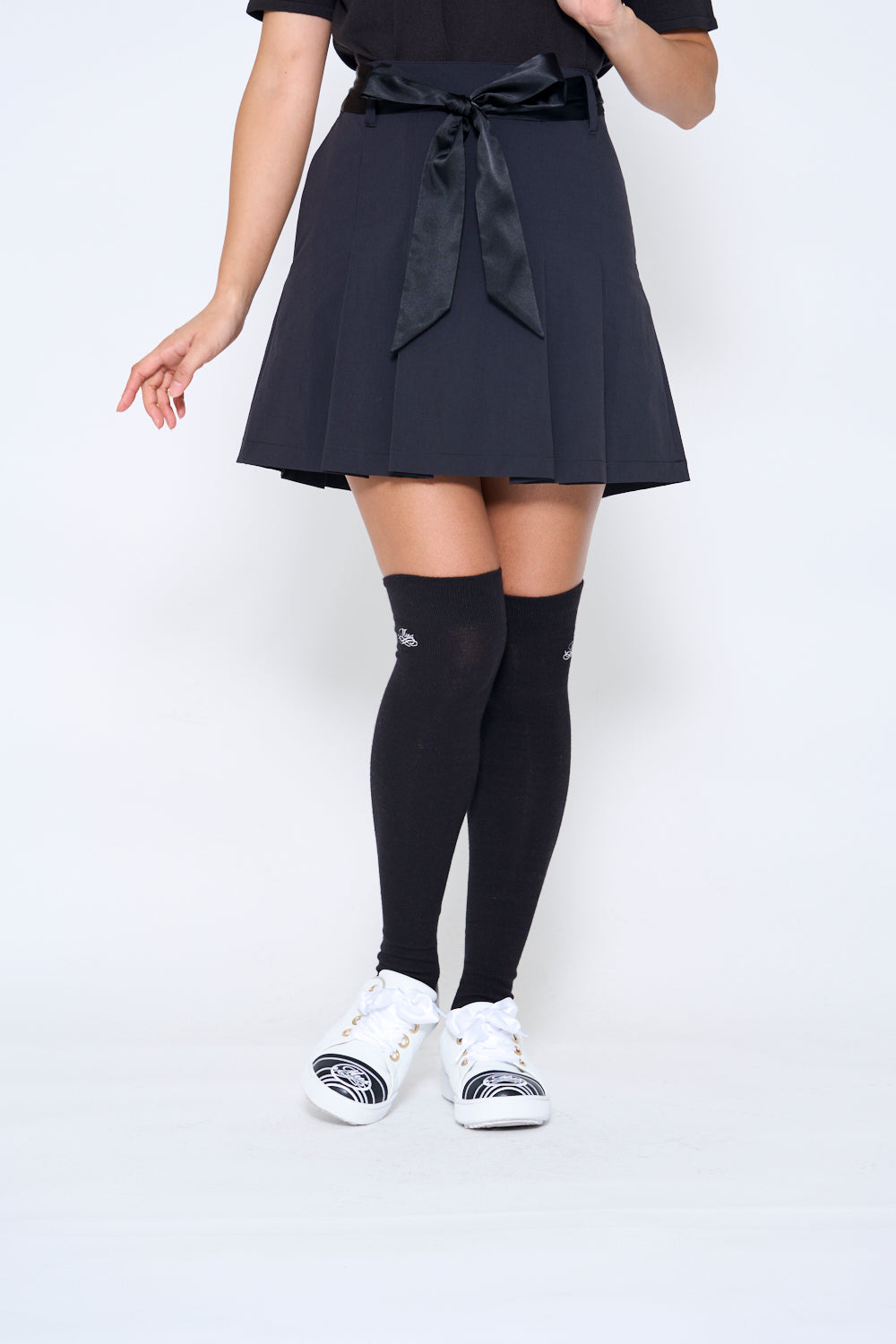 High tension pleated skirt with ribbon belt (701H6508K)