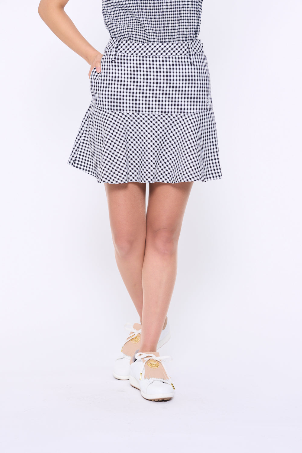 ギンガムチェック切り替えフレアスカート(701H3528)