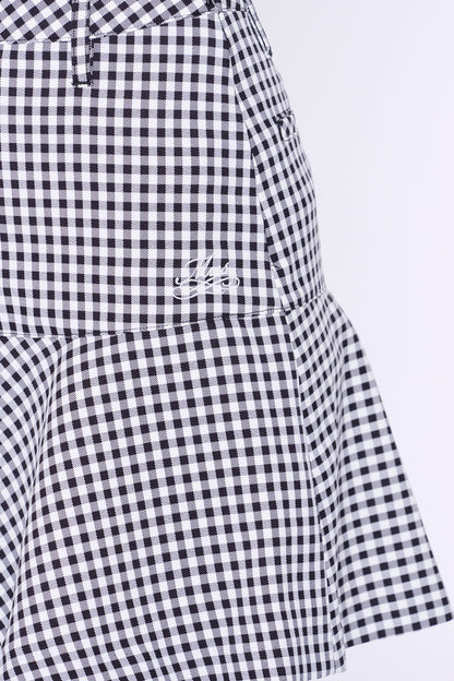 Gingham check switching flare skirt (701H3528)