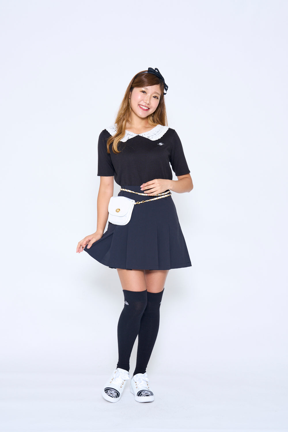 High tension pleated skirt with ribbon belt (701H6508K)