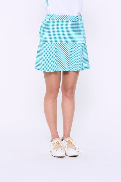 Gingham check switching flare skirt (701H3528)