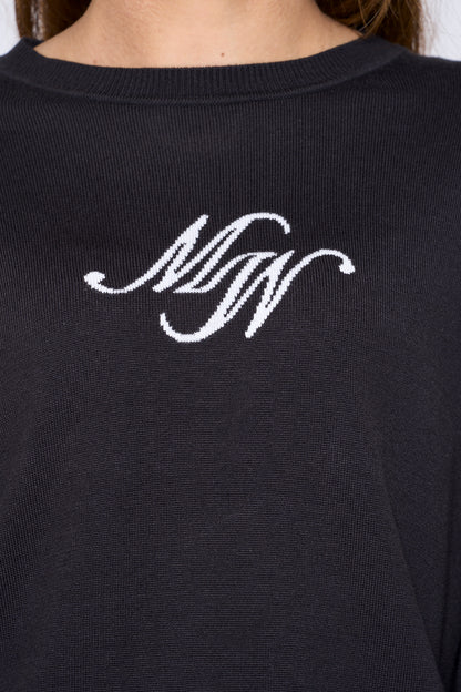Intarsia long sleeve logo knit (701H6224)