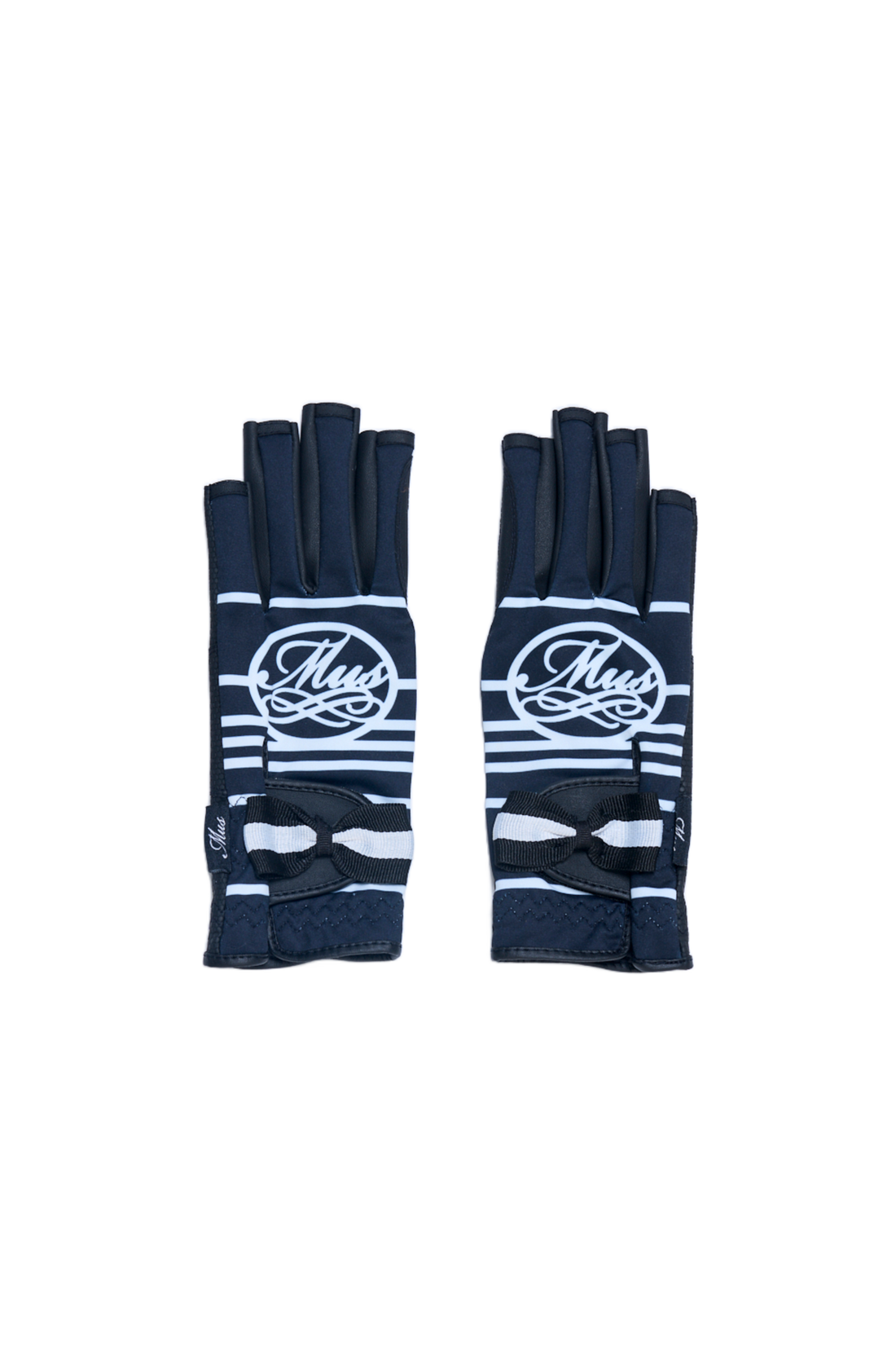 Ribbon strap fingertip cut two-handed gloves (703H6802)