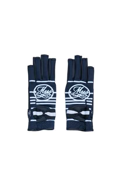 Ribbon strap fingertip cut two-handed gloves (703H6802)