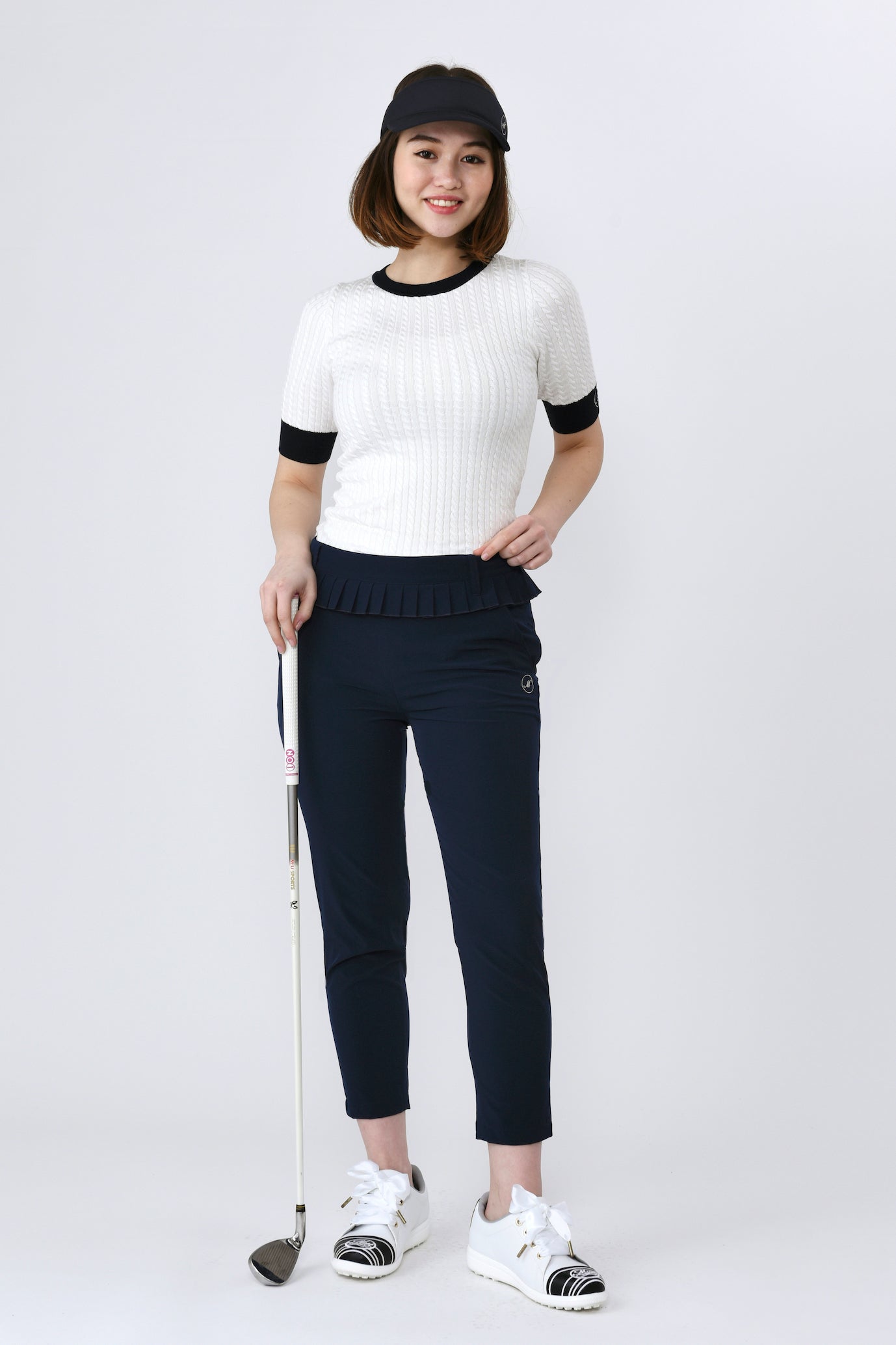 Short sleeve micro cable bicolor crew neck knit (701J1200)