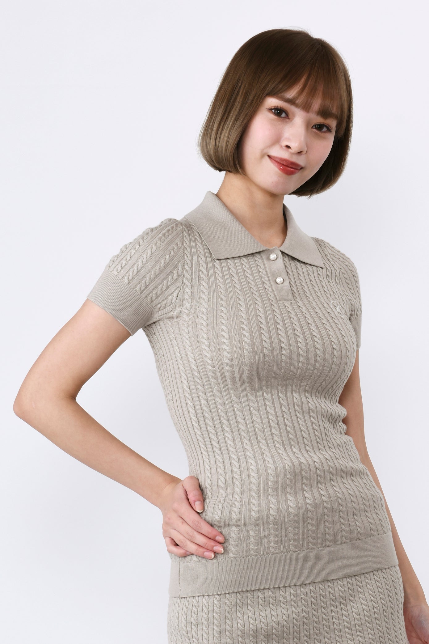 短袖微絞花針織襯衫 (701J1202)