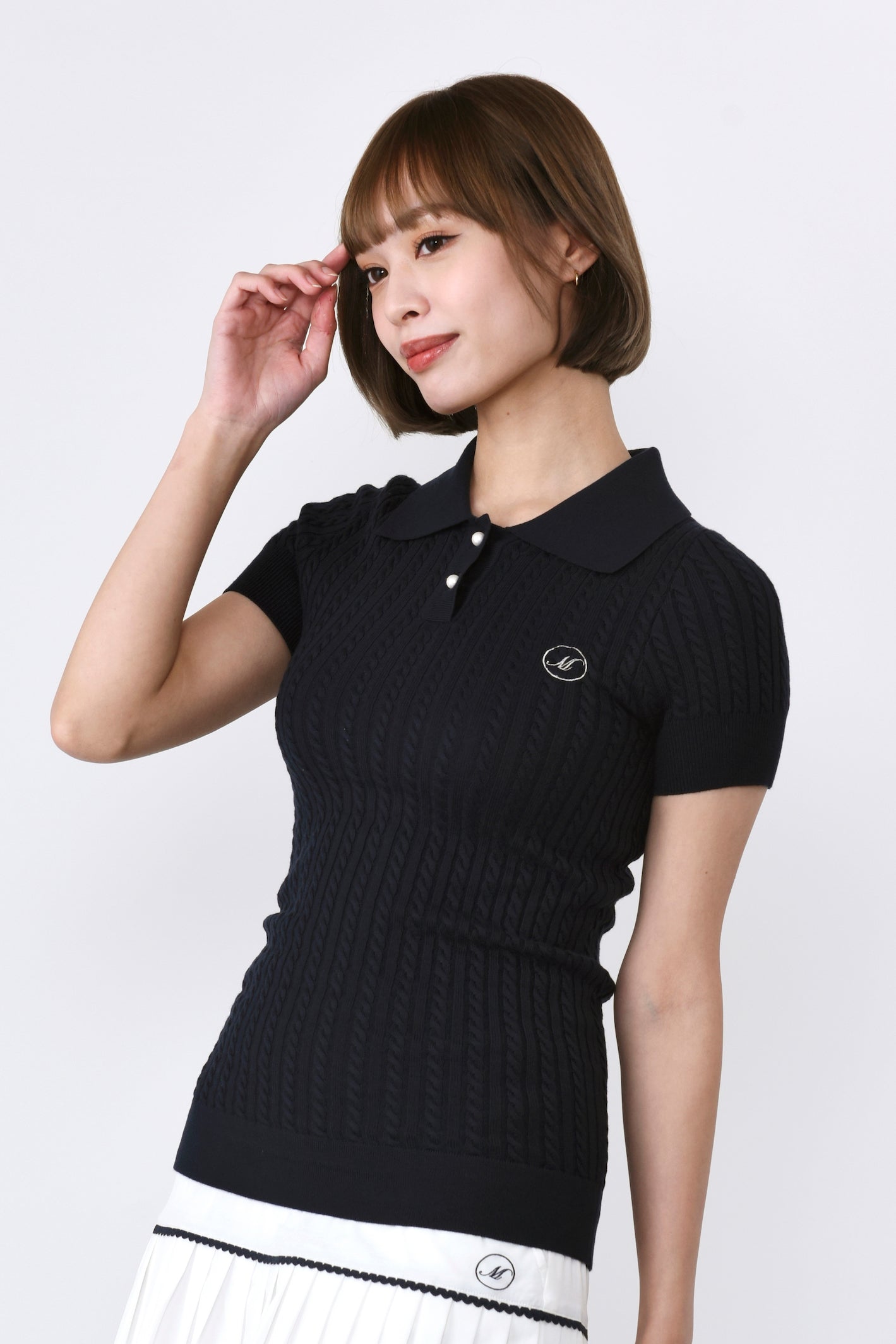 Short sleeve micro cable knit shirt (701J1202)