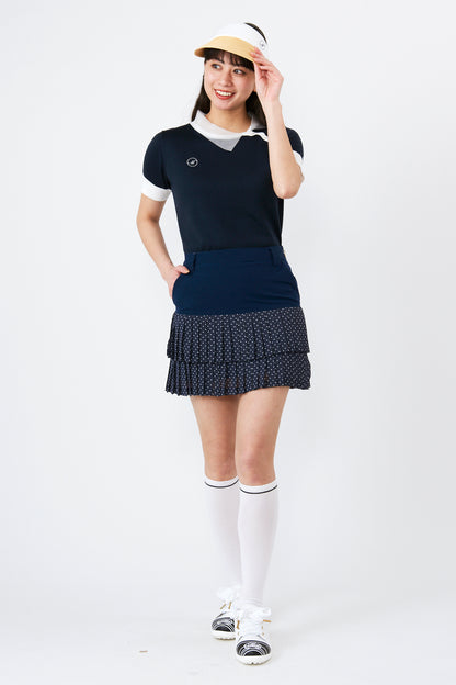 Short sleeve asymmetric see-through collar knit shirt (701J1212)