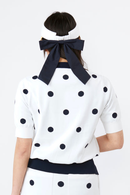 Short sleeve big dot bicolor crew neck knit (701J1214)