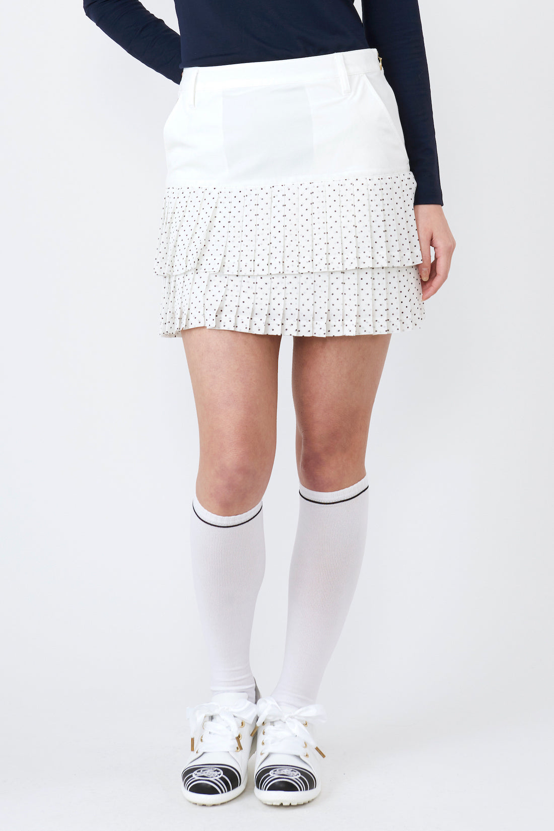 High tension micro dot half pleated skirt (701J1508)