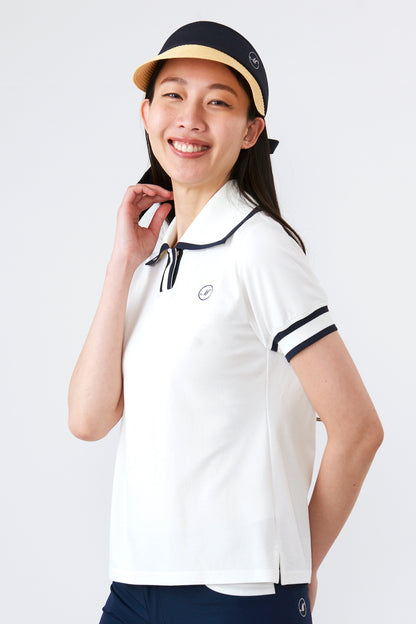 Short sleeve line detail big collar polo shirt (701J2008)