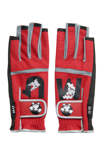 Character plus logo motif two-handed gloves (703J1806)