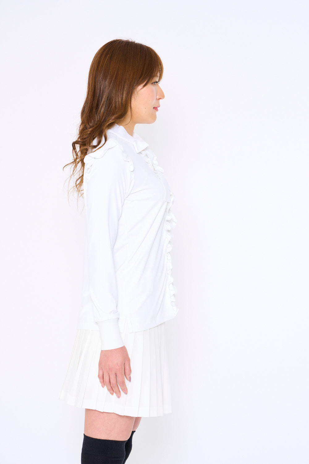 Ribbon color ruffle long sleeve shirt (701H2020)