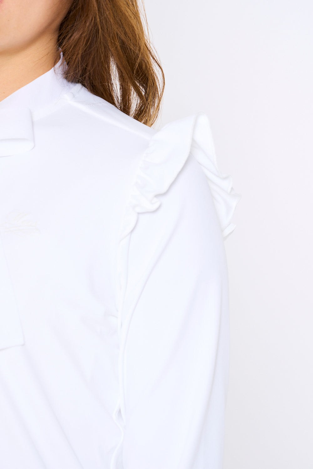 Ribbon color ruffle long sleeve shirt (701H2020)