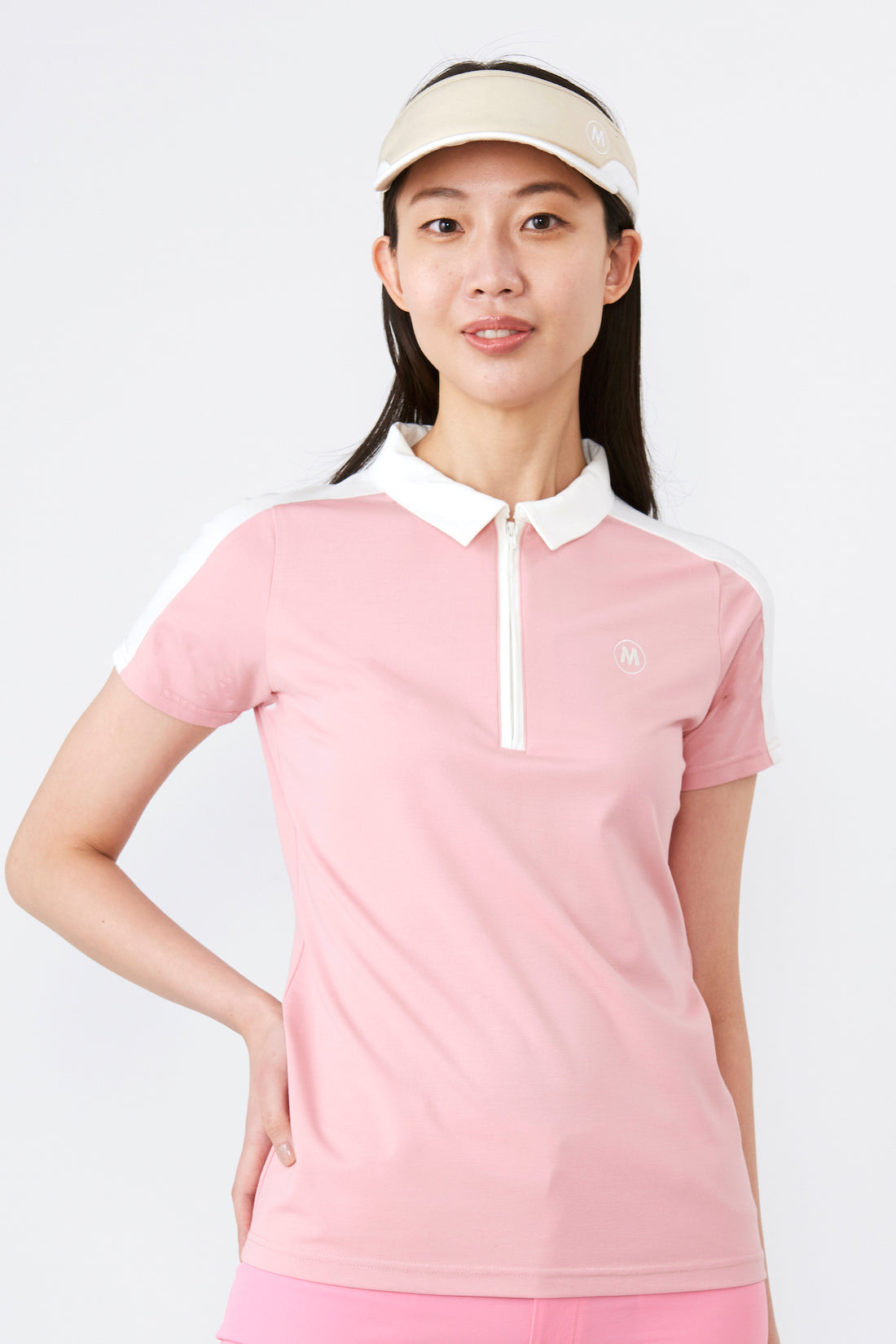Short sleeve bicolor half zip shirt (801J1056)