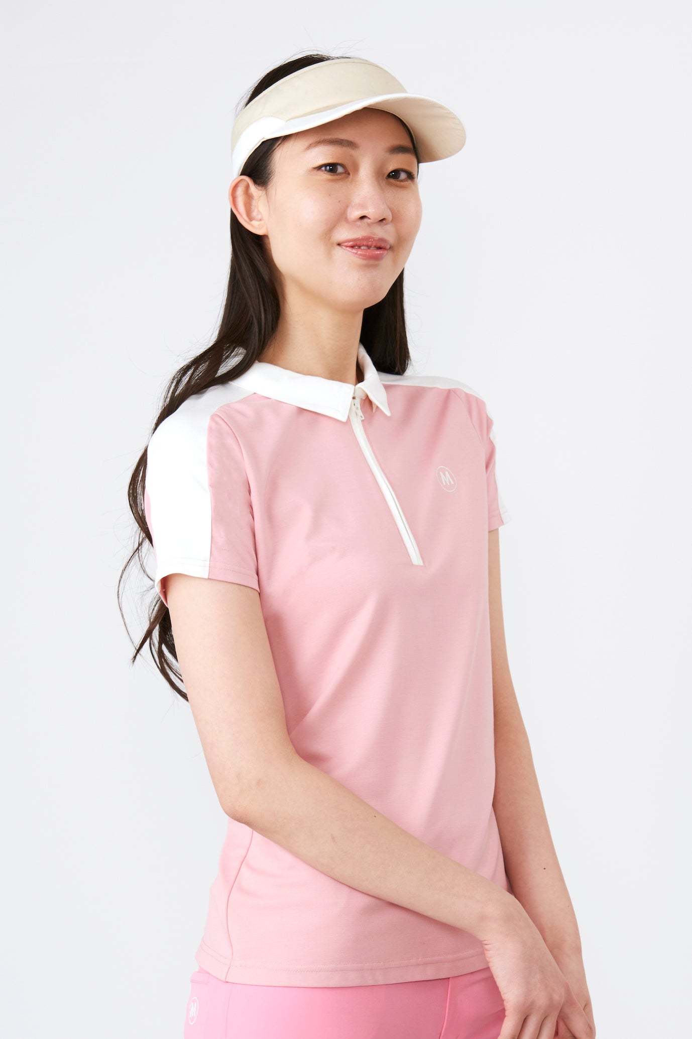 Short sleeve bicolor half zip shirt (801J1056)