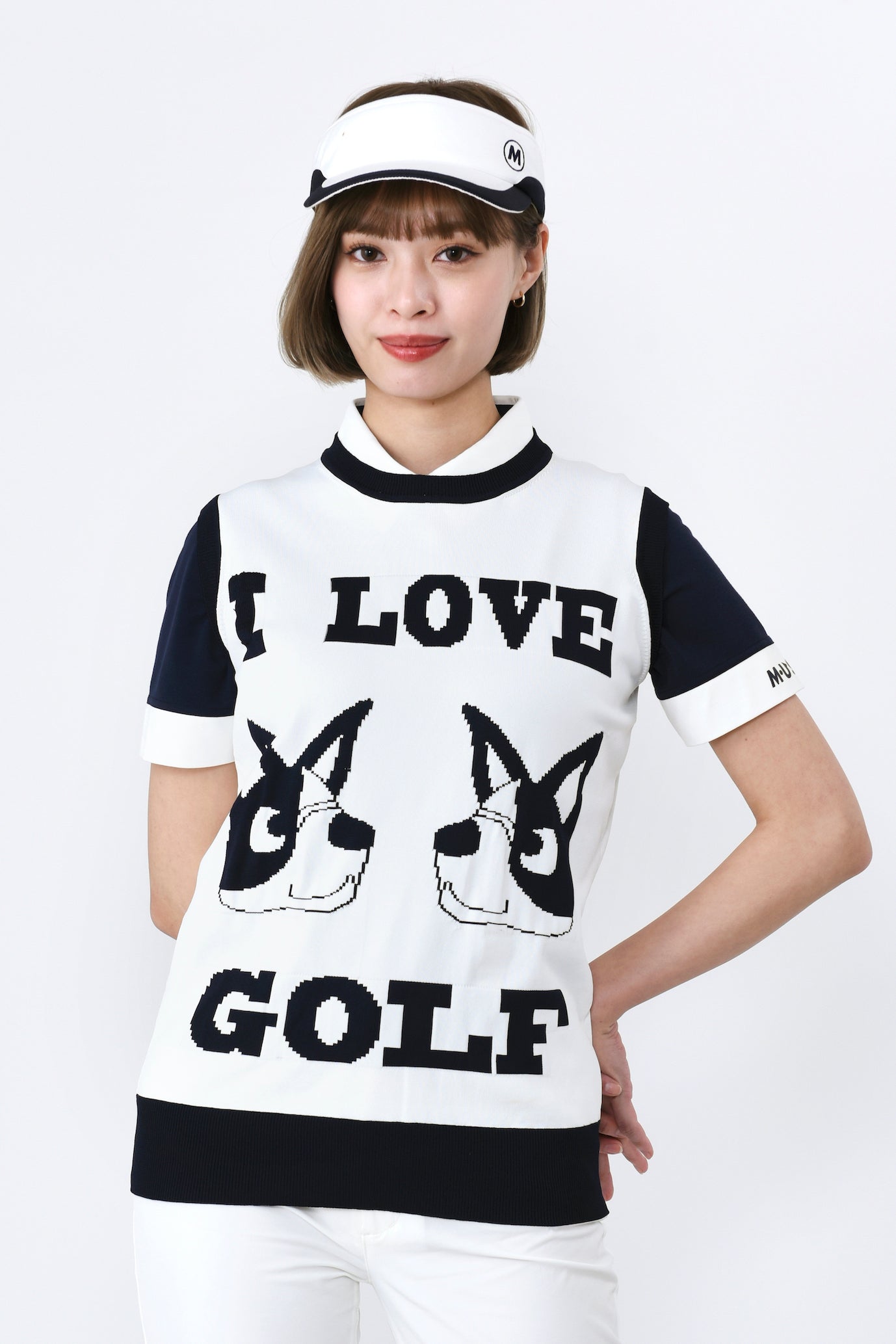 I LOVE GOLF UMOモチーフクルーネックベスト（801J1352）