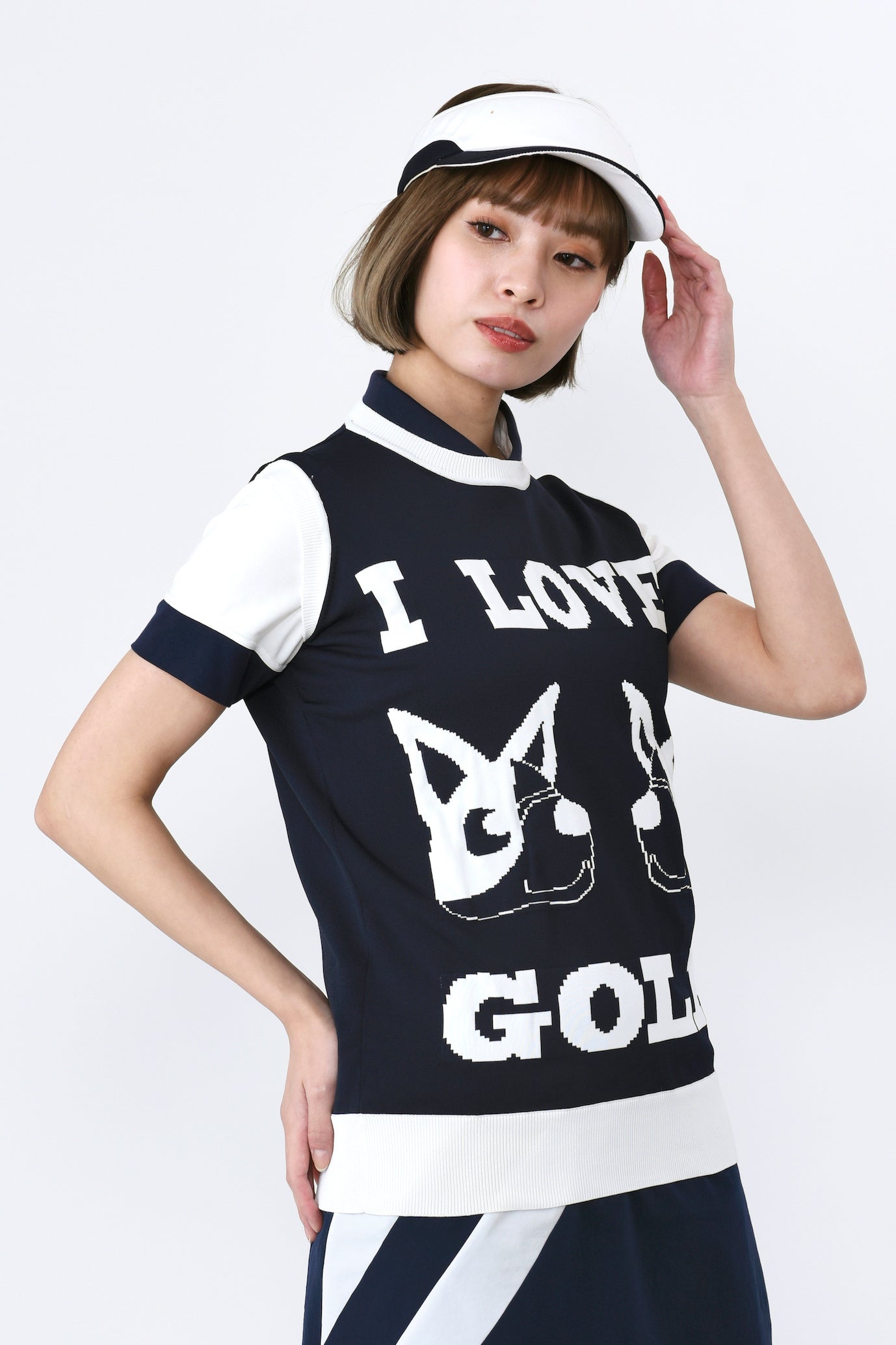 I LOVE GOLF UMOモチーフクルーネックベスト（801J1352）