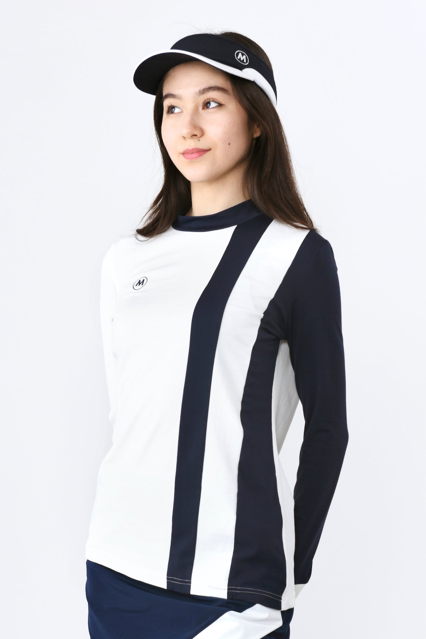 Long sleeve high tension asymmetric striped pullover (801J1450)