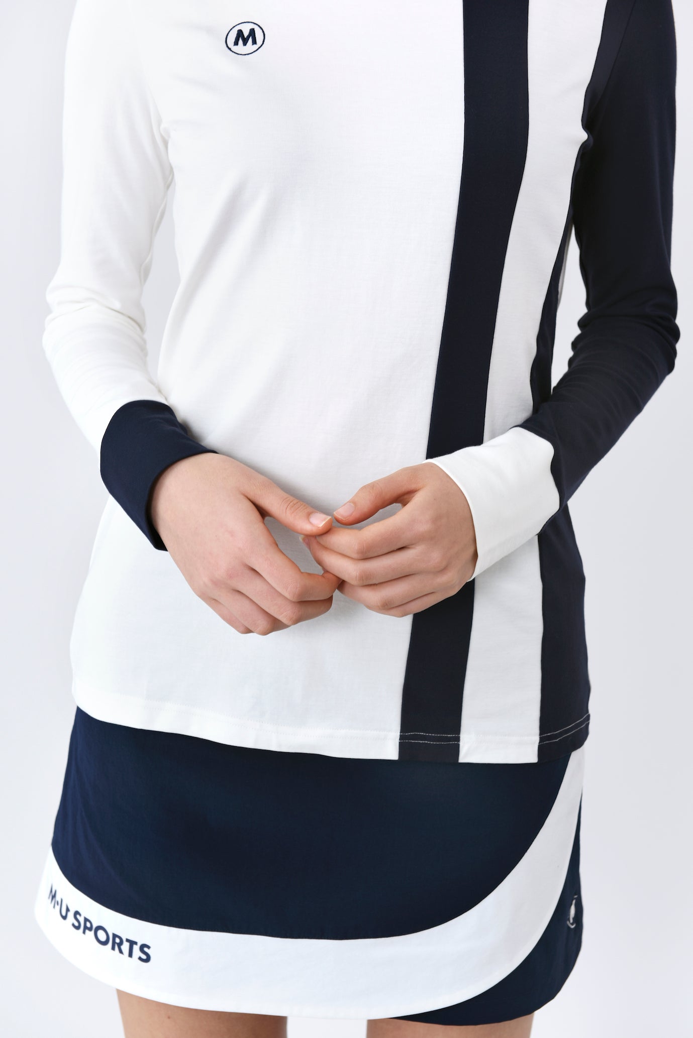長袖高張力不對稱條紋套頭衫 (801J1450)