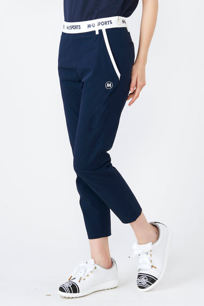 Slim fit pants with high tension waist logo (801J2552)