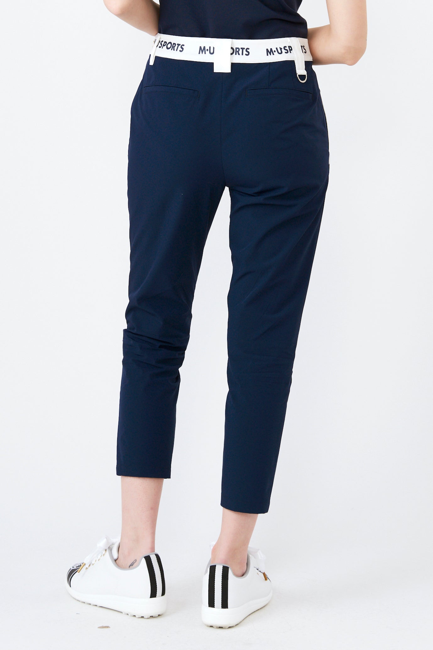 Slim fit pants with high tension waist logo (801J2552)