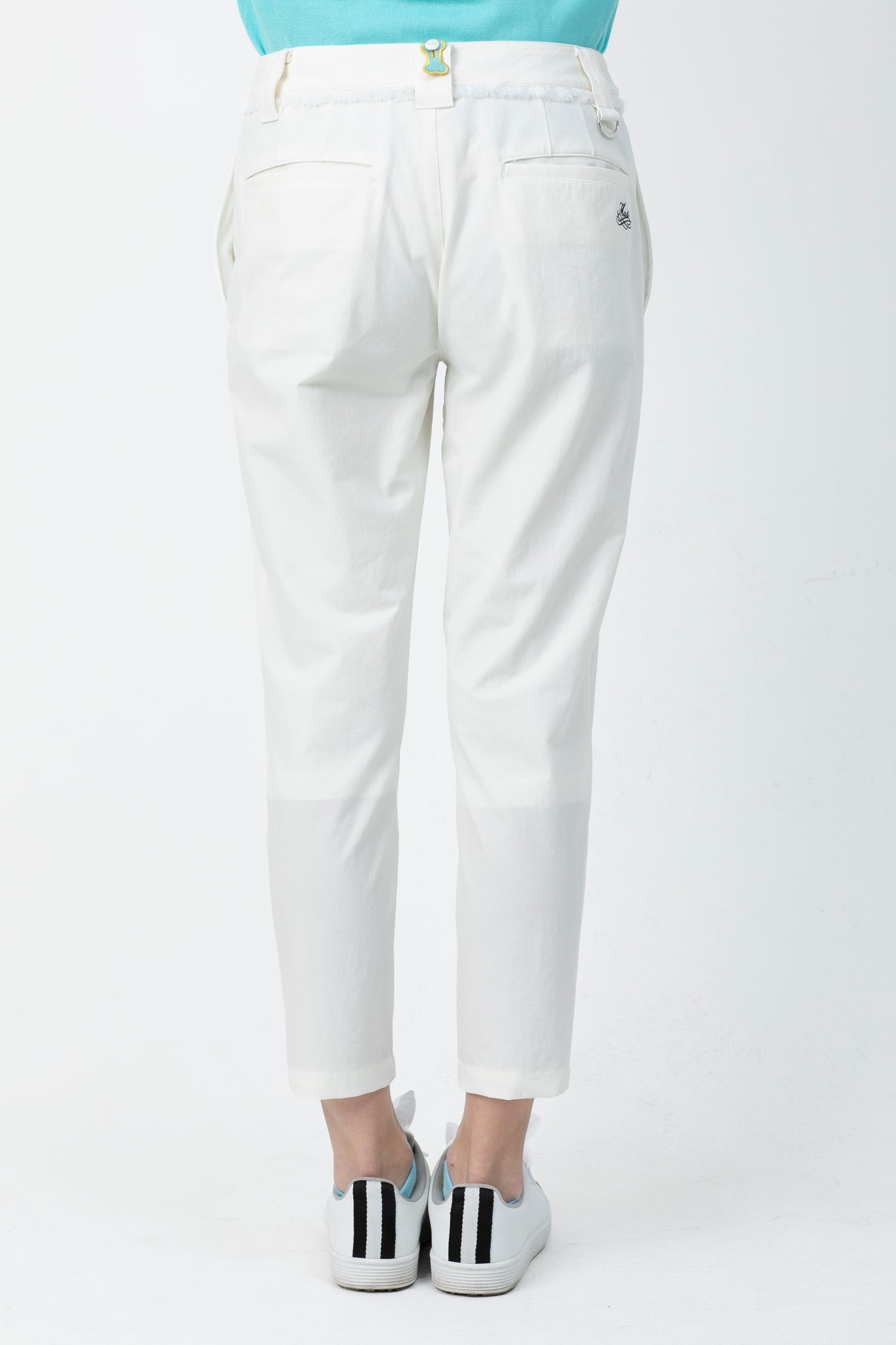 Cropped pants with high tension ruffles (701H6518)