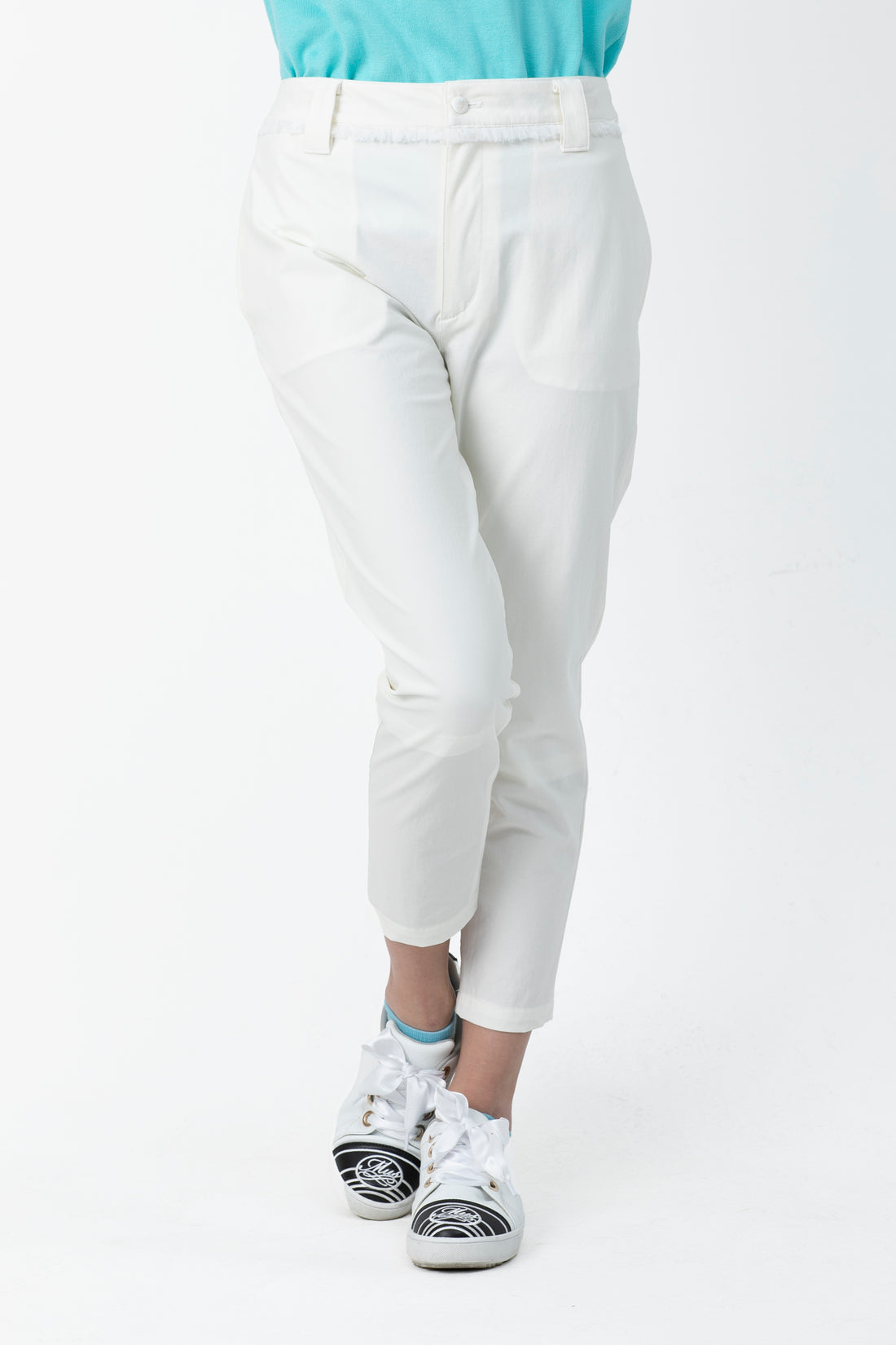 Cropped pants with high tension ruffles (701H6518)