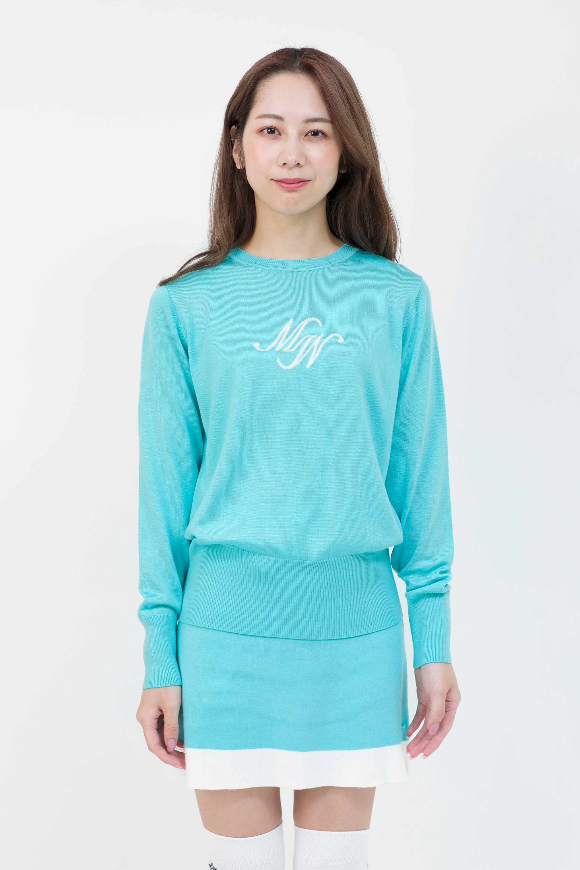 Intarsia long sleeve logo knit (701H6224)