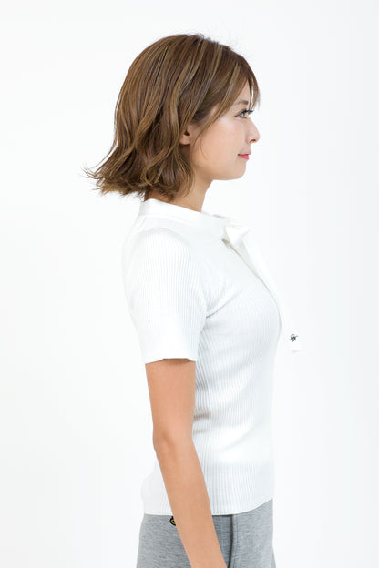 絲帶領短袖針織衫(701H8204K)