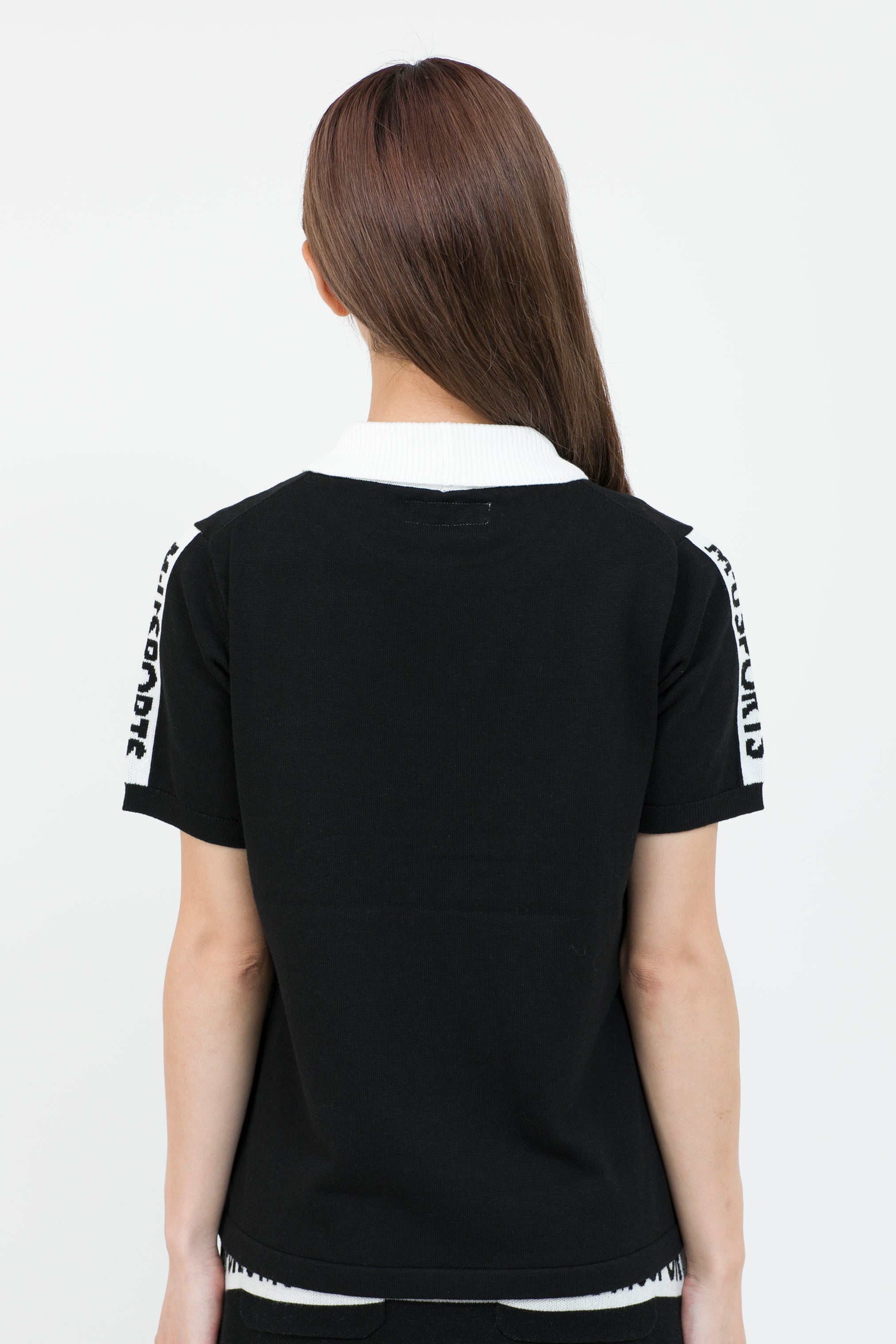 Short sleeve slit collar jacquard knit (801H8252K)