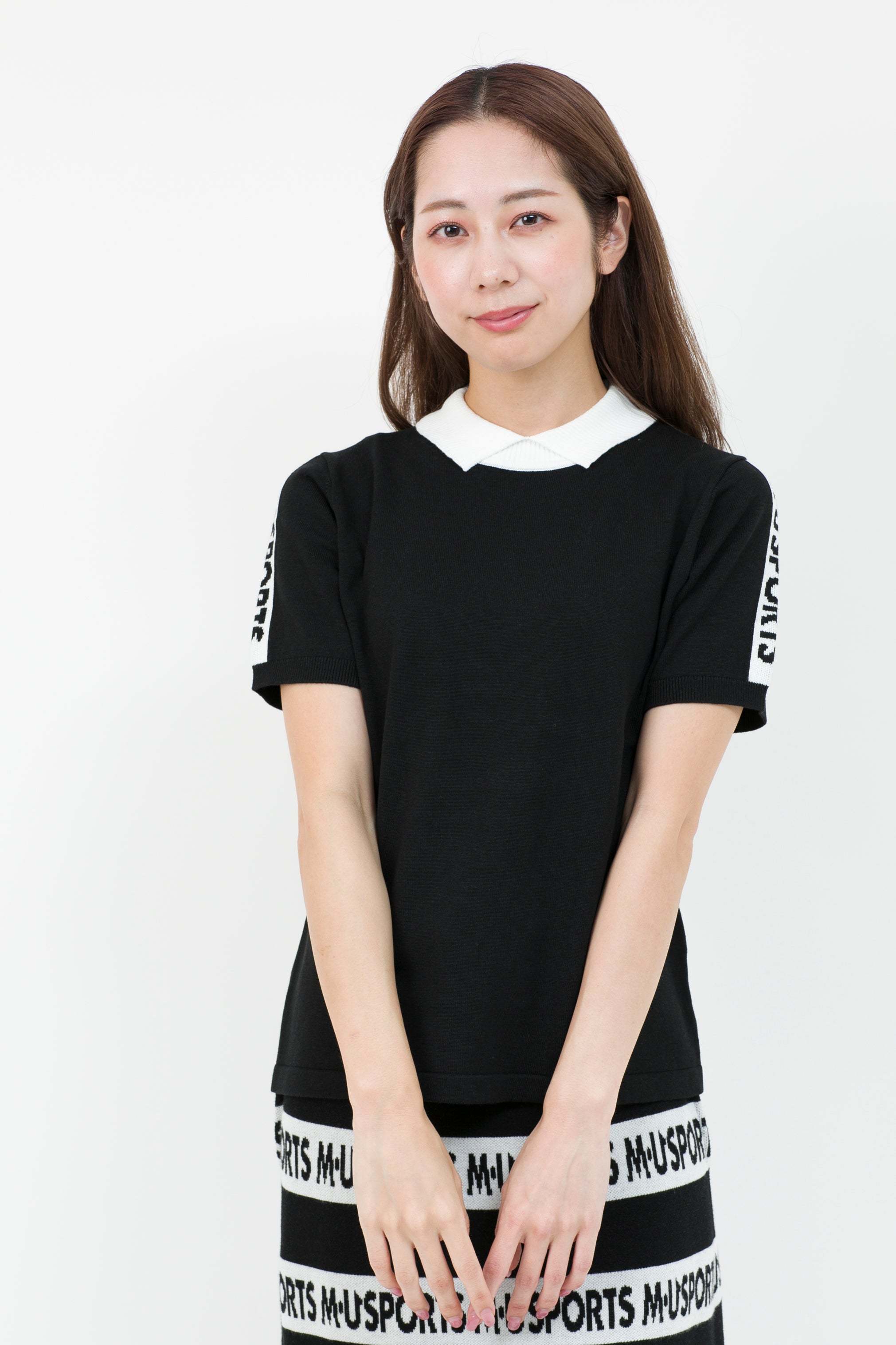 Short sleeve slit collar jacquard knit (801H8252K)