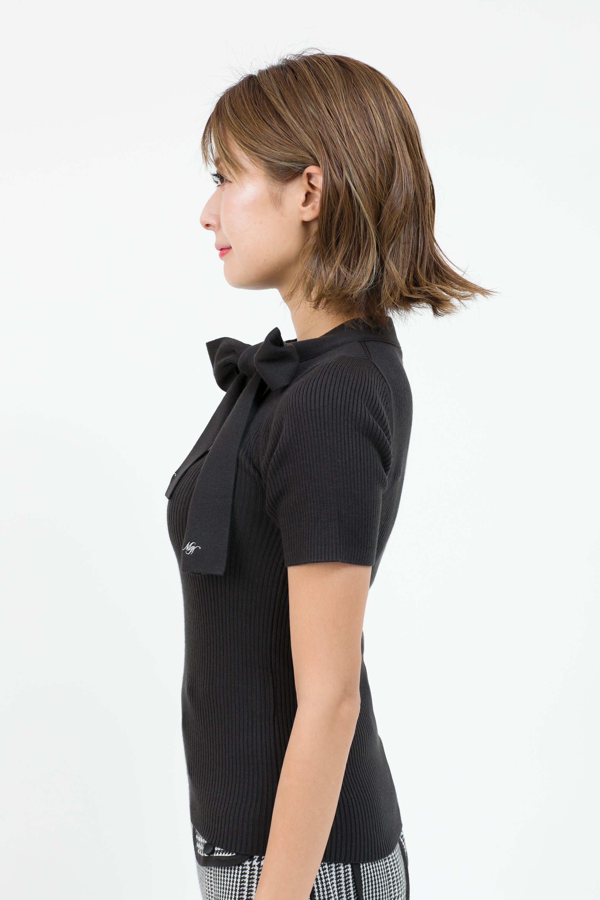 Ribbon collar short sleeve knit (701H8204K)