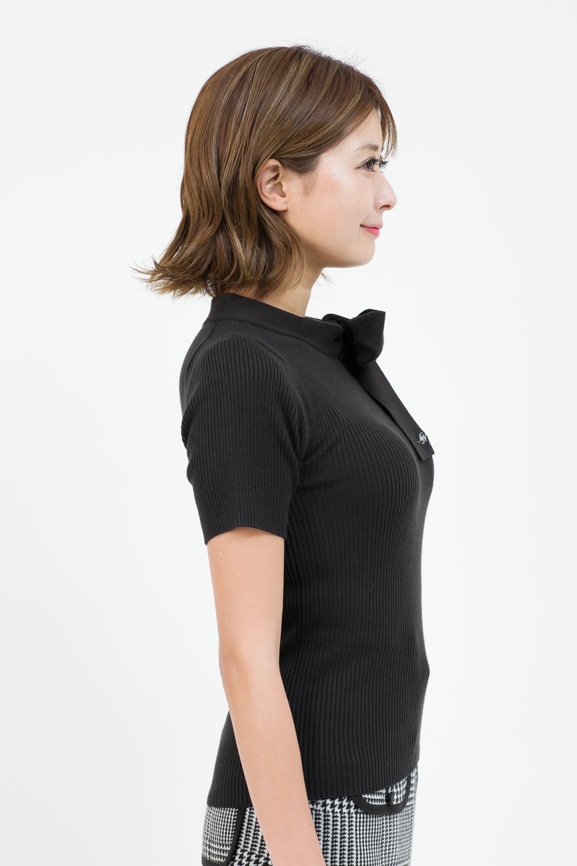 Ribbon collar short sleeve knit (701H8204K)